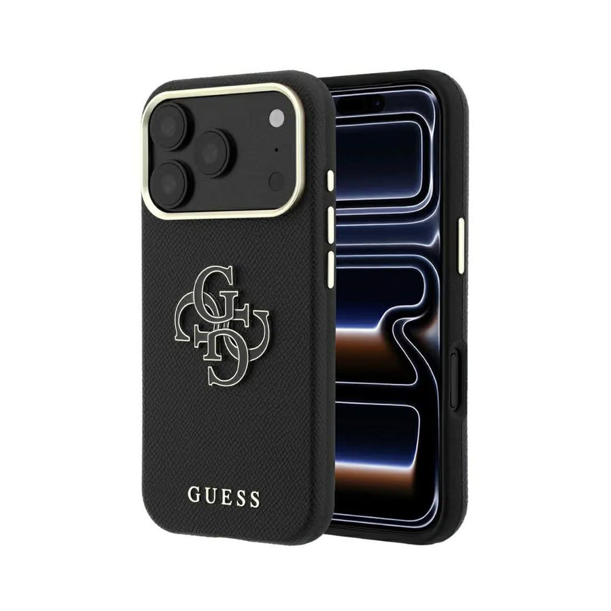 GUESS Funda Efecto Granulado con Logo de Resina para iPhone 18 Pro Max, Negra