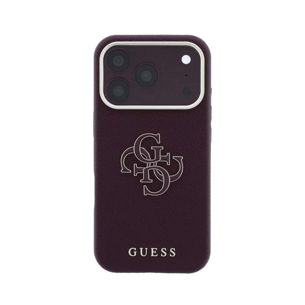 GUESS Funda Efecto Granulado con Logo de Resina para iPhone 18 Pro, Burdeos
