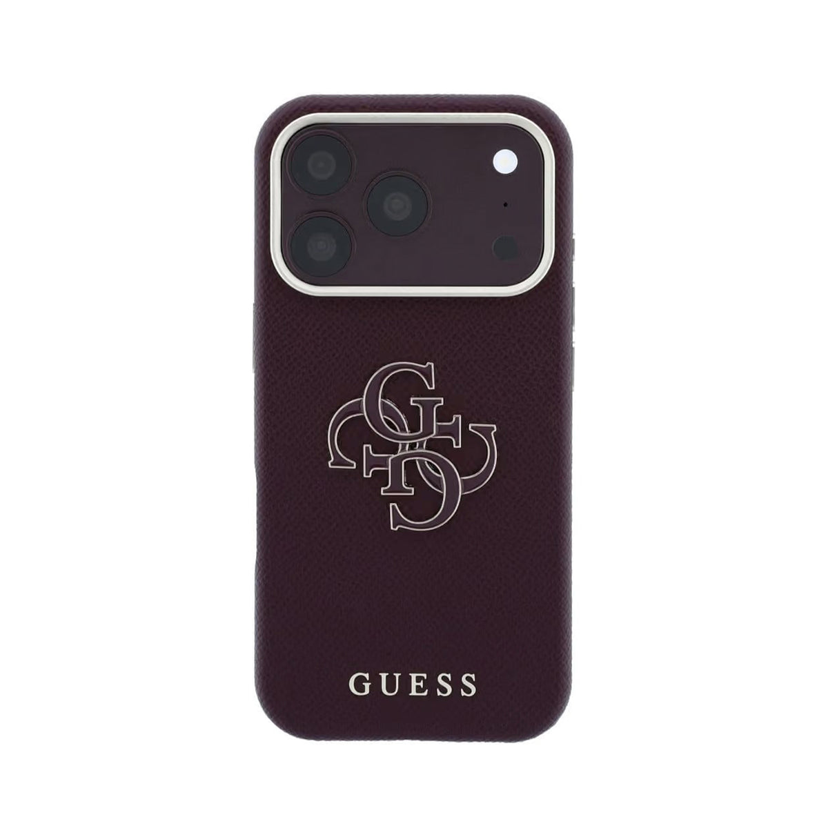 GUESS Funda Efecto Granulado con Logo de Resina para iPhone 18 Pro, Burdeos
