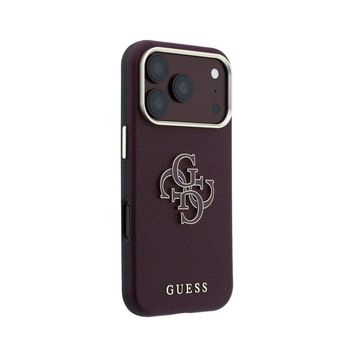 GUESS Funda Efecto Granulado con Logo de Resina para iPhone 18 Pro, Burdeos