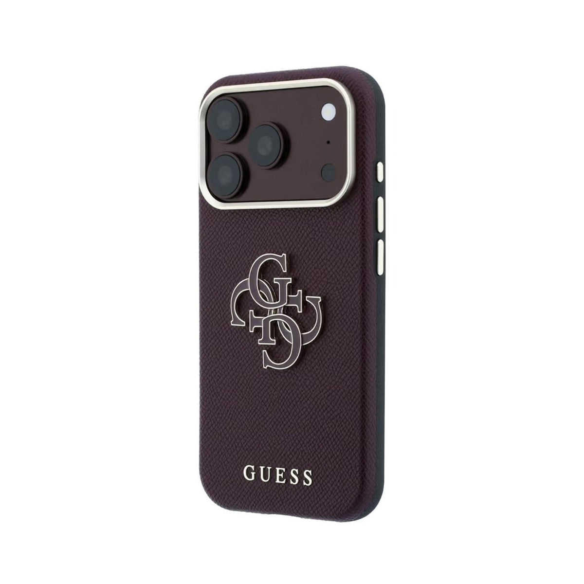 GUESS Funda Efecto Granulado con Logo de Resina para iPhone 18 Pro, Burdeos