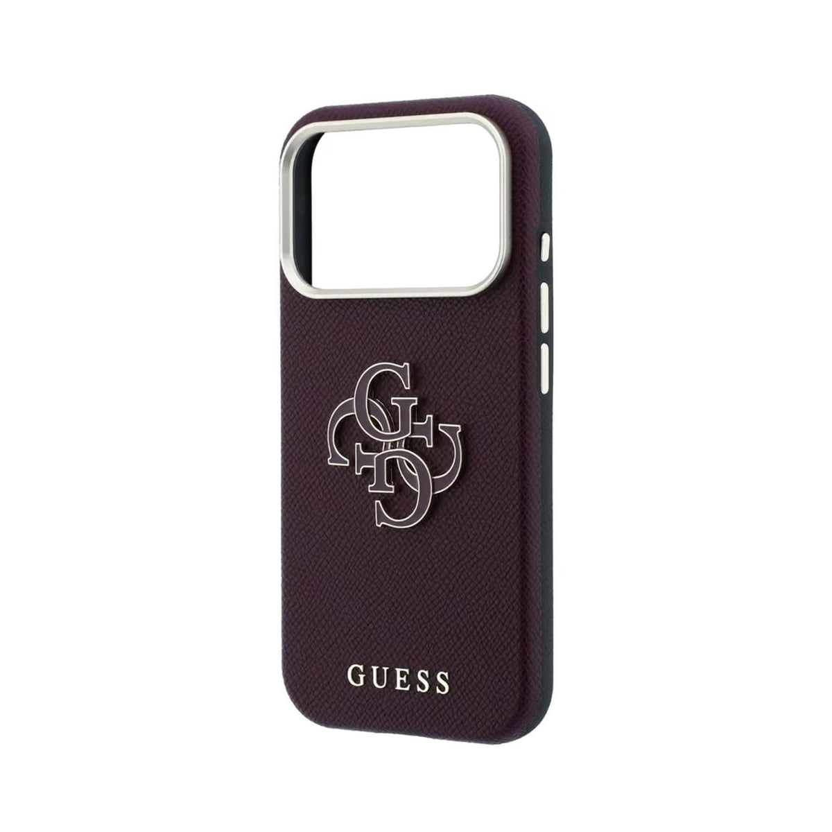 GUESS Funda Efecto Granulado con Logo de Resina para iPhone 18 Pro, Burdeos