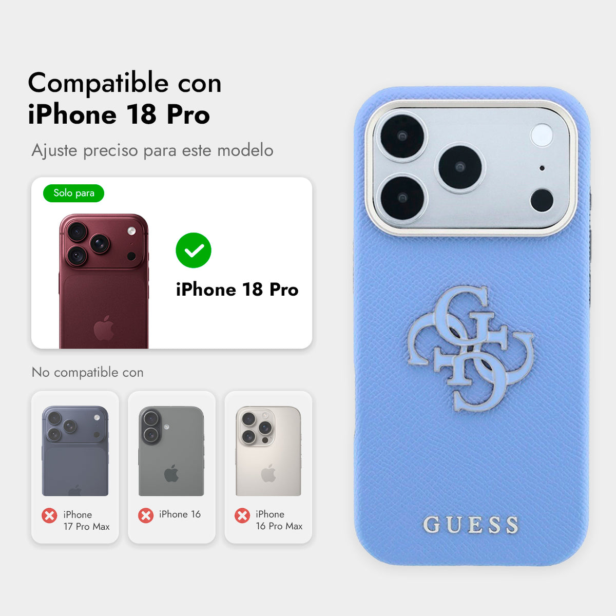 GUESS Funda Logo 4G para iPhone 18 Pro Compatible con MagSafe, Azul Glacial