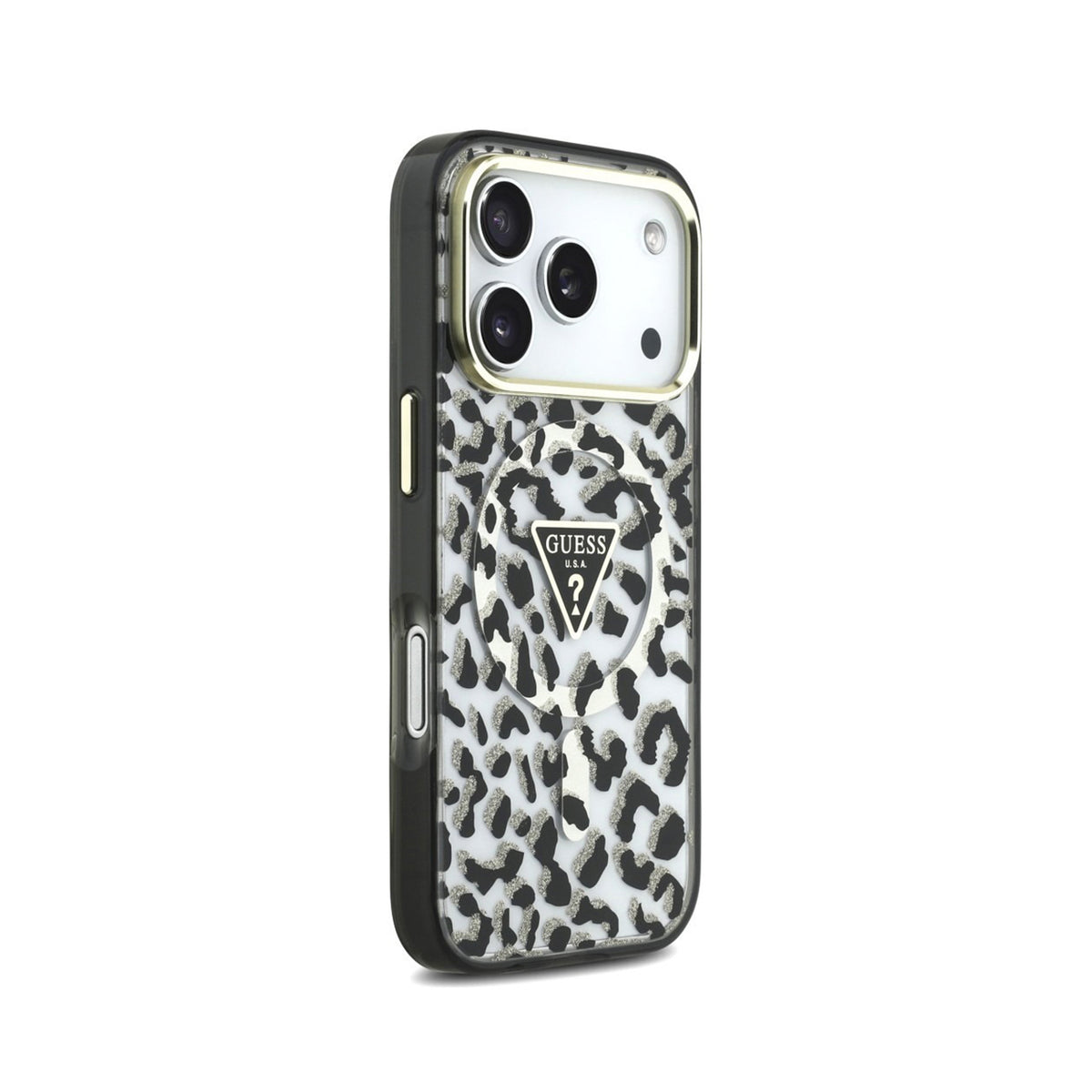 GUESS Funda Leopardo con Brillos para iPhone 18 Pro Max Compatible con MagSafe, Negra