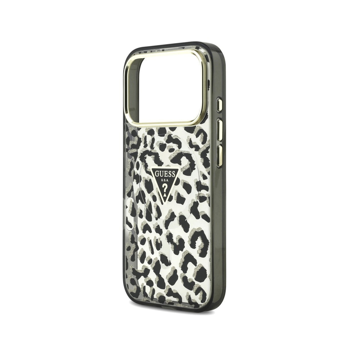 GUESS Funda Leopardo con Brillos para iPhone 18 Pro Max Compatible con MagSafe, Negra