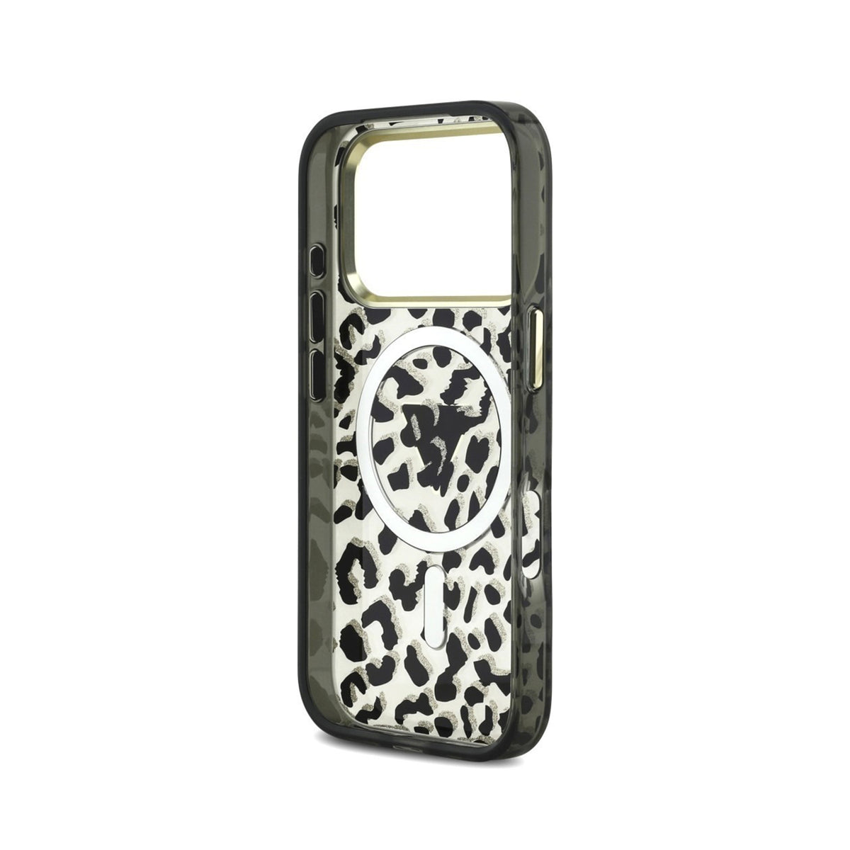 GUESS Funda Leopardo con Brillos para iPhone 18 Pro Max Compatible con MagSafe, Negra