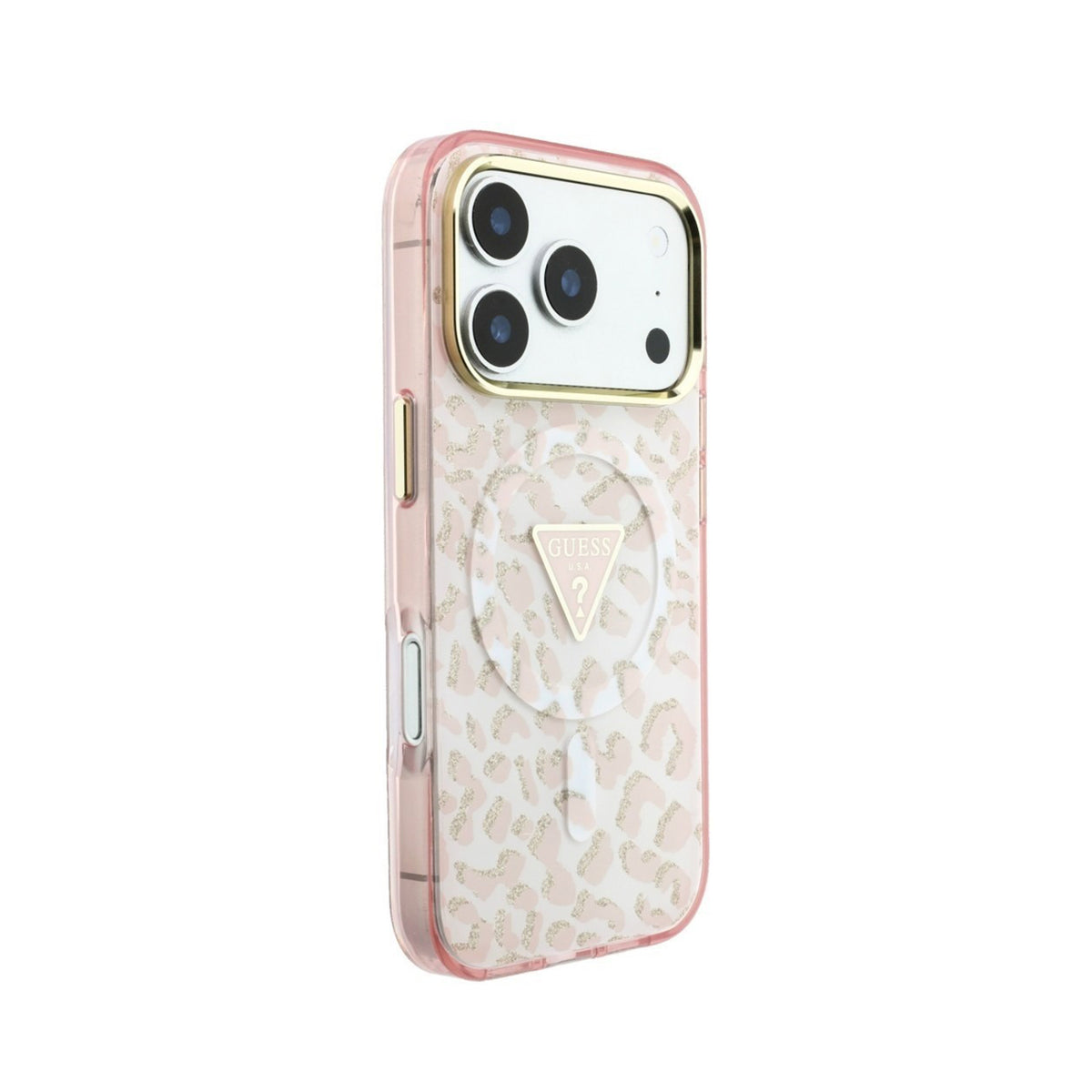GUESS Funda Leopardo con Brillos para iPhone 18 Pro Compatible con MagSafe, Rosa