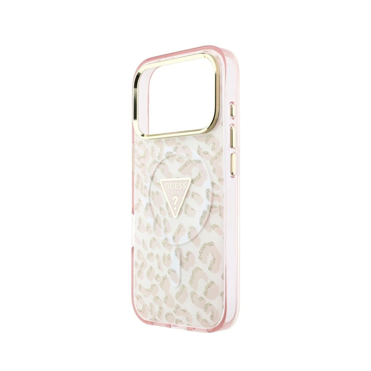 GUESS Funda Leopardo con Brillos para iPhone 18 Pro Compatible con MagSafe, Rosa