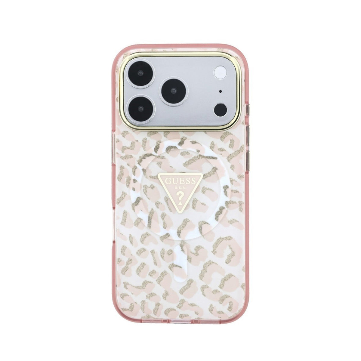 GUESS Funda Leopardo con Brillos para iPhone 18 Pro Max Compatible con MagSafe, Rosa