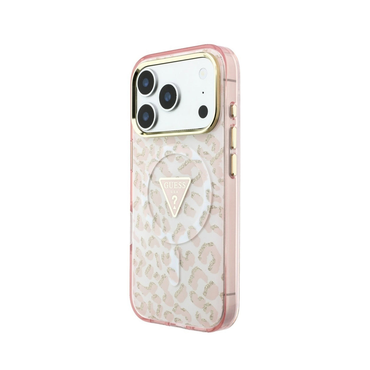GUESS Funda Leopardo con Brillos para iPhone 18 Pro Max Compatible con MagSafe, Rosa