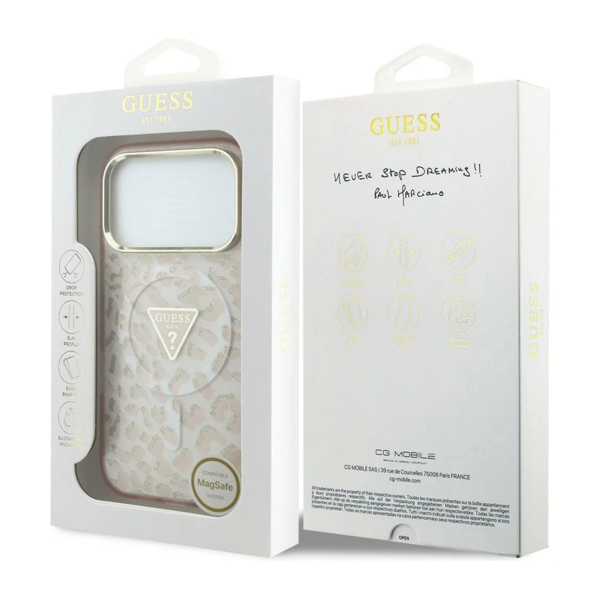 GUESS Funda Leopardo con Brillos para iPhone 18 Pro Max Compatible con MagSafe, Rosa