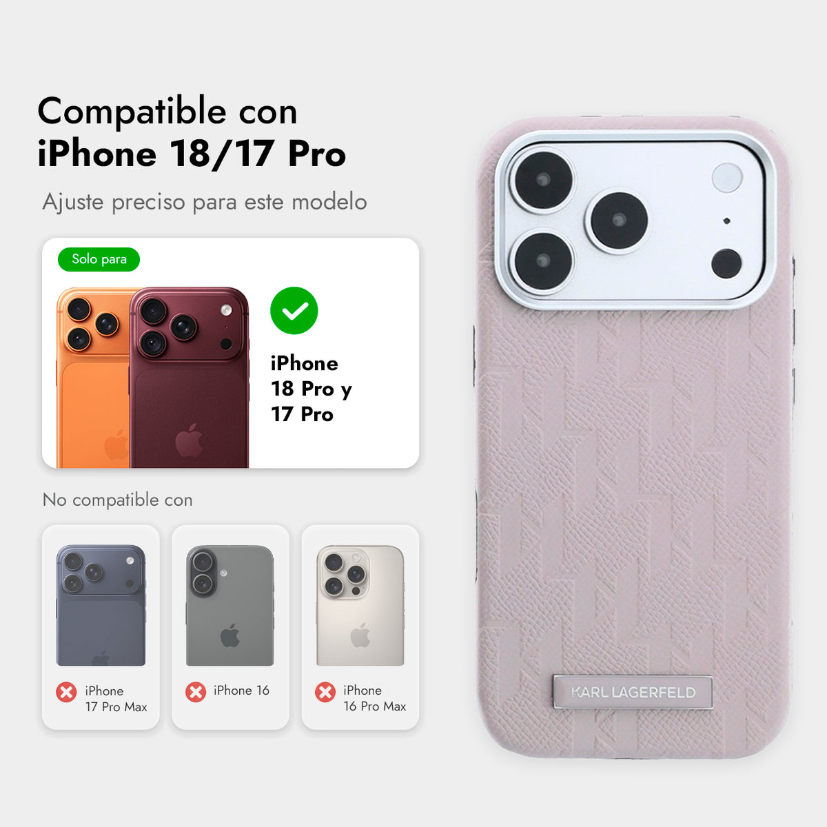 KARL LAGERFELD Funda para iPhone 17 Pro/18 Pro Compatible con MagSafe, Rosa