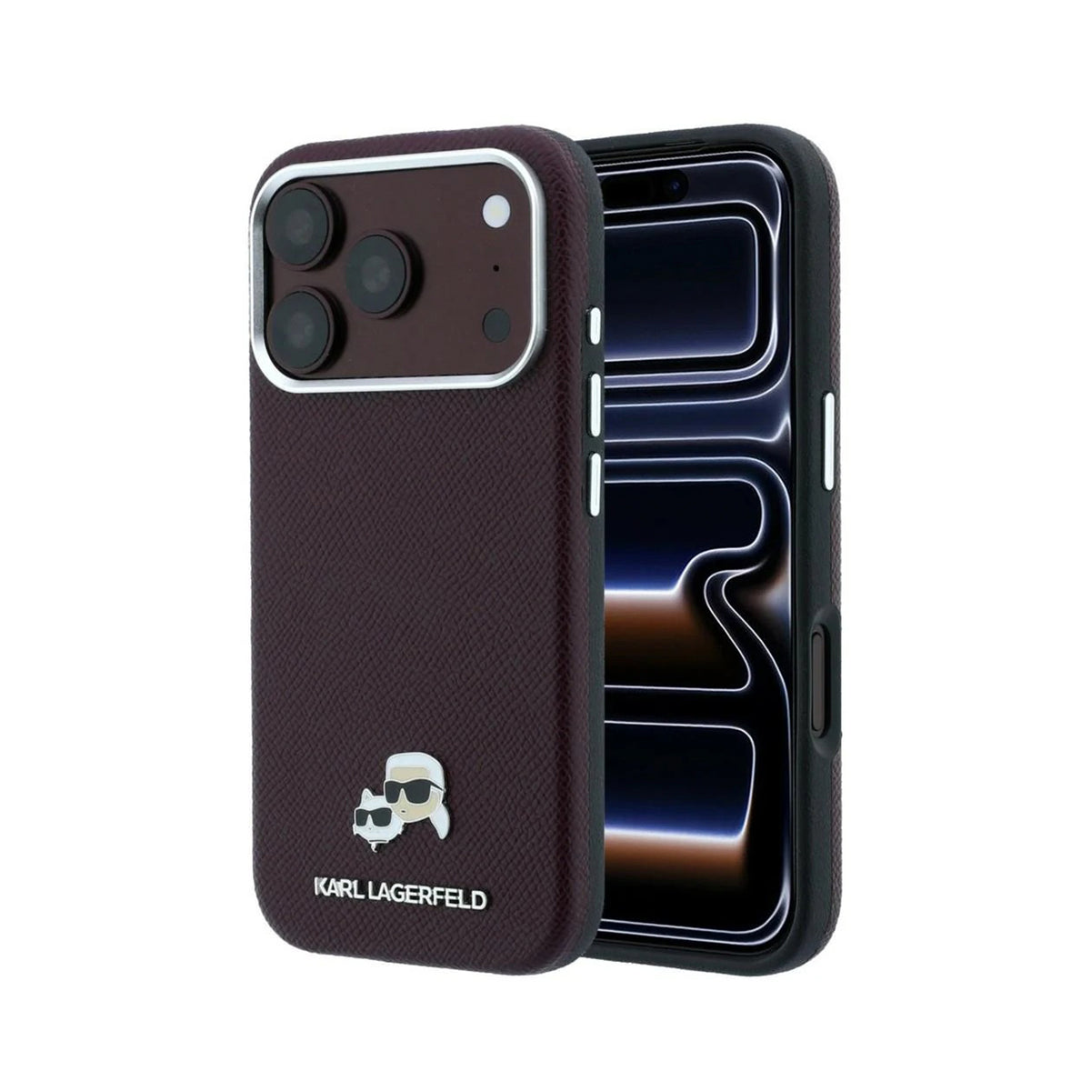 KARL LAGERFELD Funda Efecto Granulado para iPhone 18 Pro Compatible con MagSafe, Burdeos