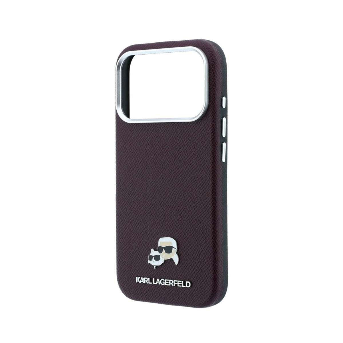 KARL LAGERFELD Funda Efecto Granulado para iPhone 18 Pro Compatible con MagSafe, Burdeos