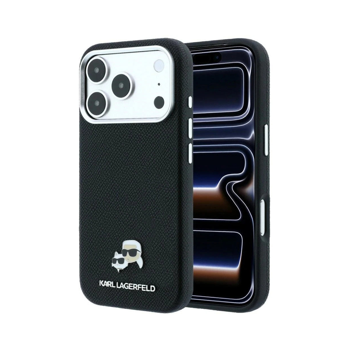 KARL LAGERFELD Funda Efecto Granulado para iPhone 17 Pro/18 Pro Compatible con MagSafe, Negro