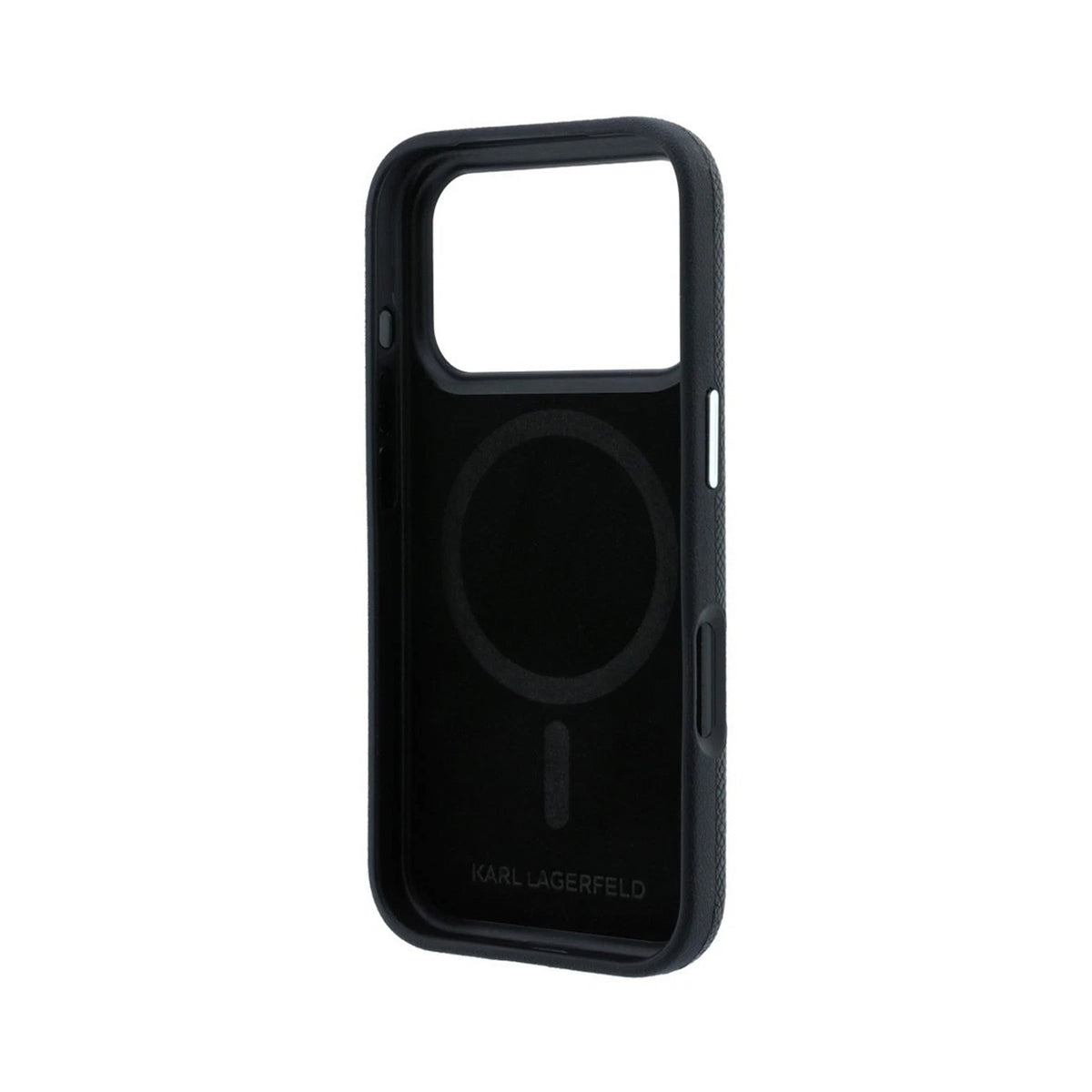 KARL LAGERFELD Funda Efecto Granulado para iPhone 17 Pro/18 Pro Compatible con MagSafe, Negro