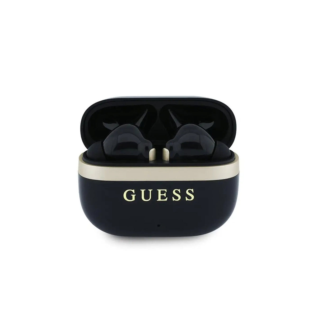 GUESS Auriculares Inalámbricos con Logo Clásico y Detalle Dorado, Negr
