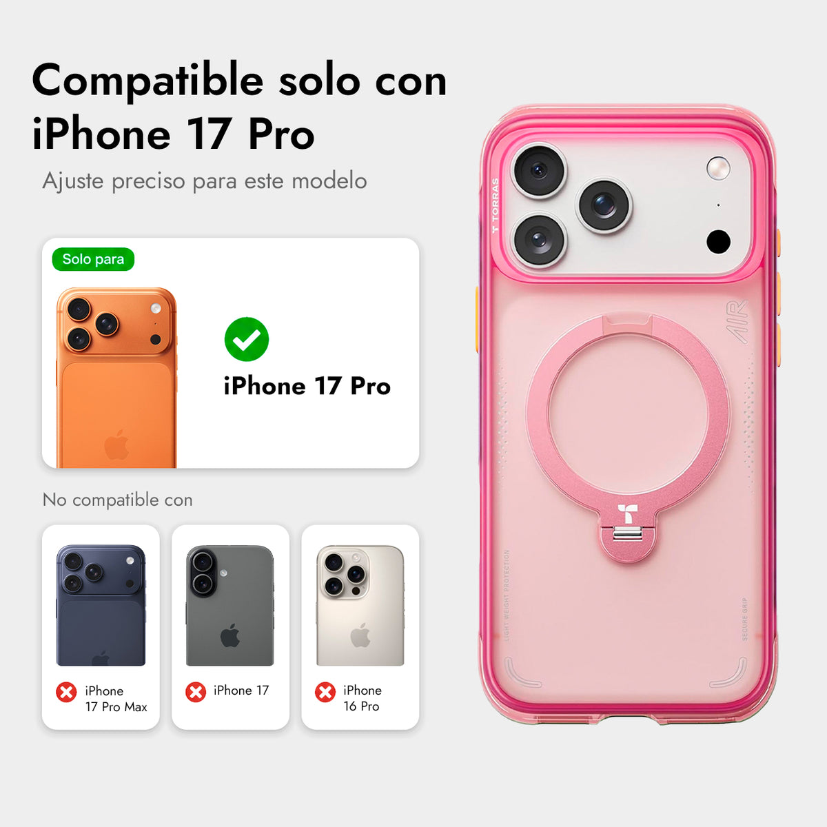 TORRAS Funda Ostand Q3 Air con Soporte para iPhone 17 Pro/18 Pro Compatible con MagSafe, Neon Pink