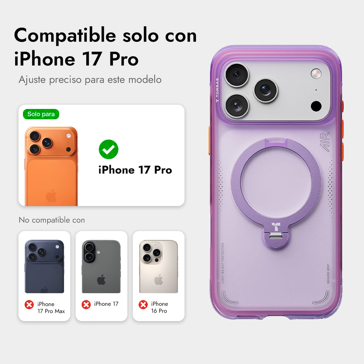 TORRAS Funda Ostand Q3 Air con Soporte para iPhone 17 Pro/18 Pro Compatible con MagSafe, Aurora Purple