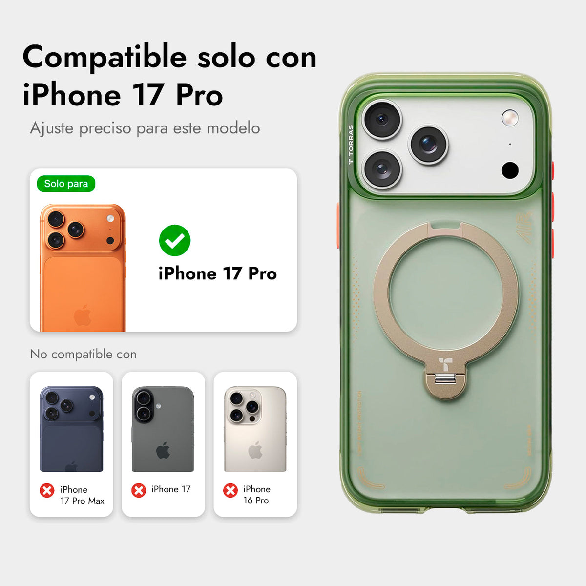 TORRAS Funda Ostand Q3 Air con Soporte para iPhone 17 Pro/18 Pro Compatible con MagSafe, Verde