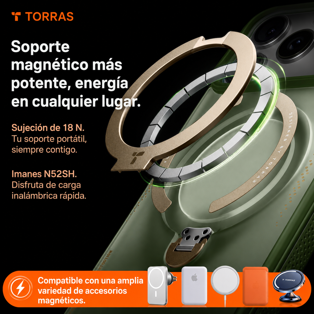 TORRAS Funda Ostand Q3 Air con Soporte para iPhone 17 Pro/18 Pro Compatible con MagSafe, Verde