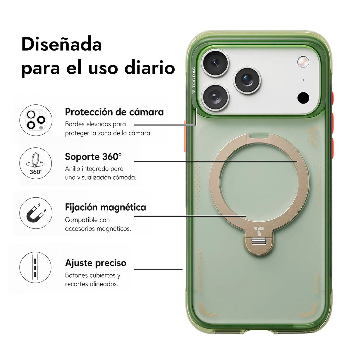 TORRAS Funda Ostand Q3 Air con Soporte para iPhone 17 Pro Max/18 Pro Max Compatible con MagSafe, Verde