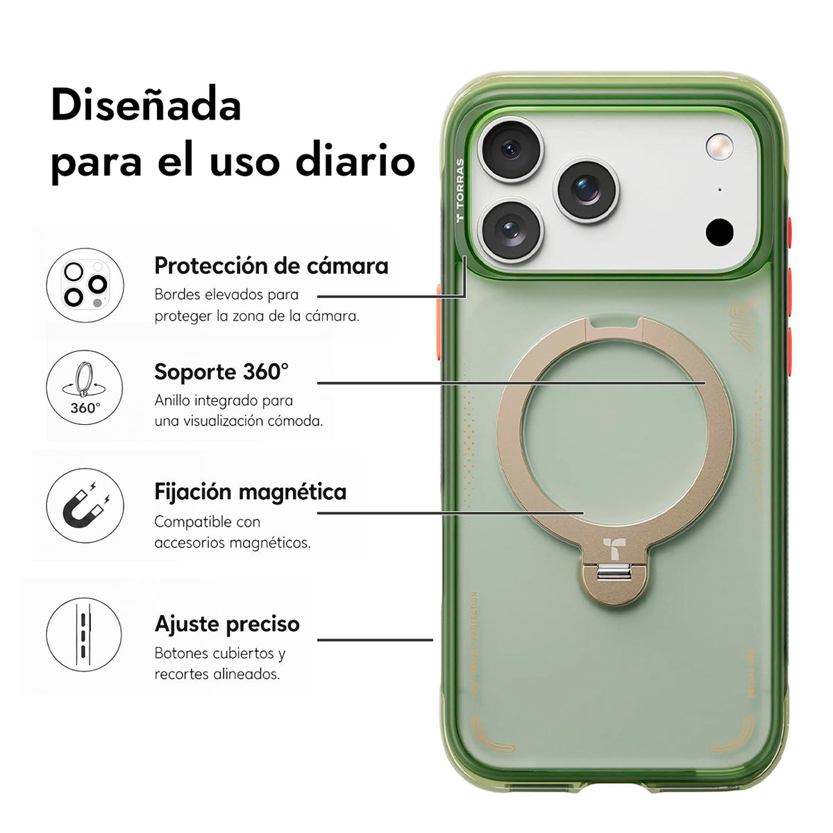 TORRAS Funda Ostand Q3 Air con Soporte para iPhone 17 Pro/18 Pro Compatible con MagSafe, Verde