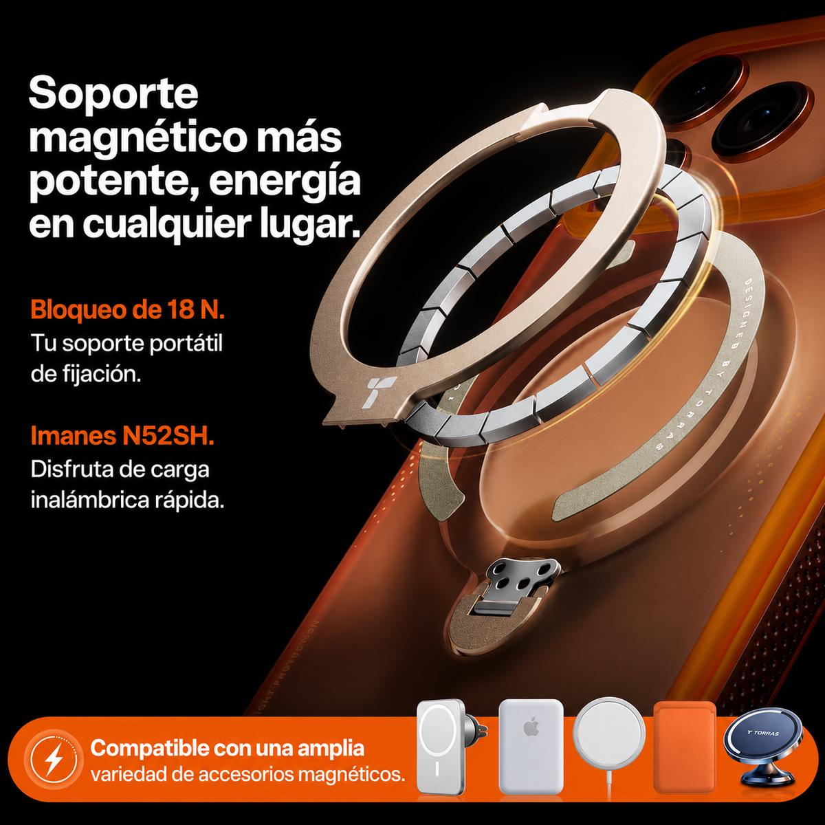 TORRAS Funda Ostand Q3 Air con Soporte para iPhone 17 Pro/18 Pro Compatible con MagSafe, Naranja