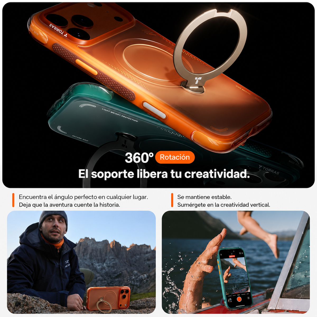 TORRAS Funda Ostand Q3 Air con Soporte para iPhone 17 Pro/18 Pro Compatible con MagSafe, Naranja