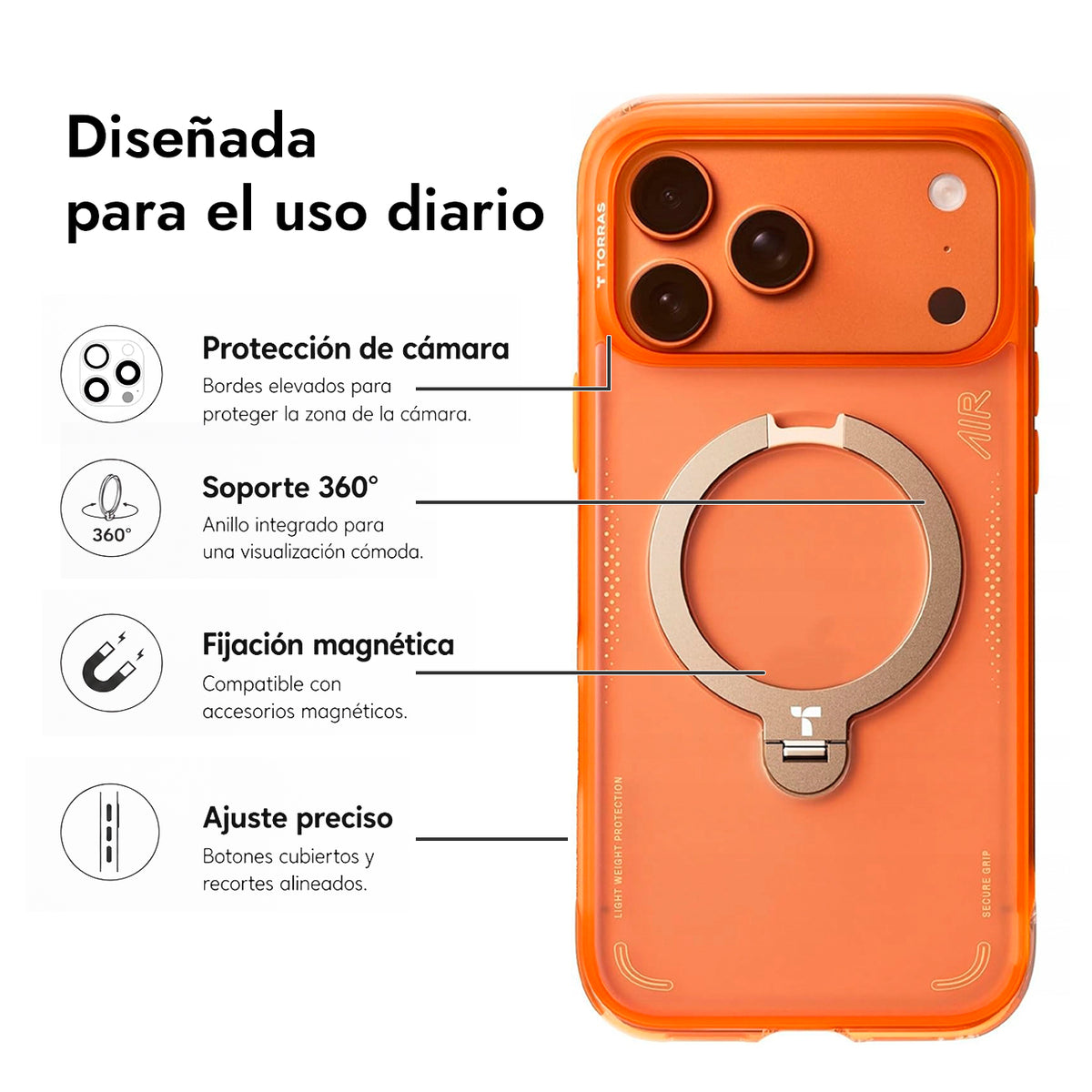 TORRAS Funda Ostand Q3 Air con Soporte para iPhone 17 Pro/18 Pro Compatible con MagSafe, Naranja