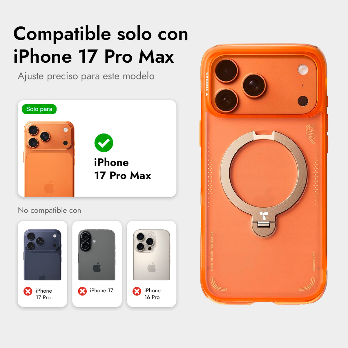 TORRAS Funda Ostand Q3 Air con Soporte para iPhone 17 Pro Max/18 Pro Max Compatible con MagSafe, Naranja