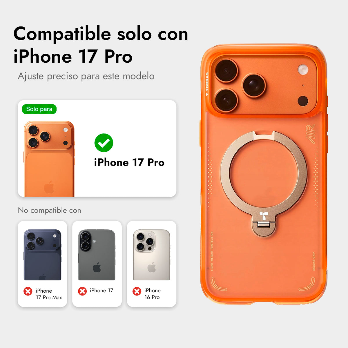 TORRAS Funda Ostand Q3 Air con Soporte para iPhone 17 Pro/18 Pro Compatible con MagSafe, Naranja