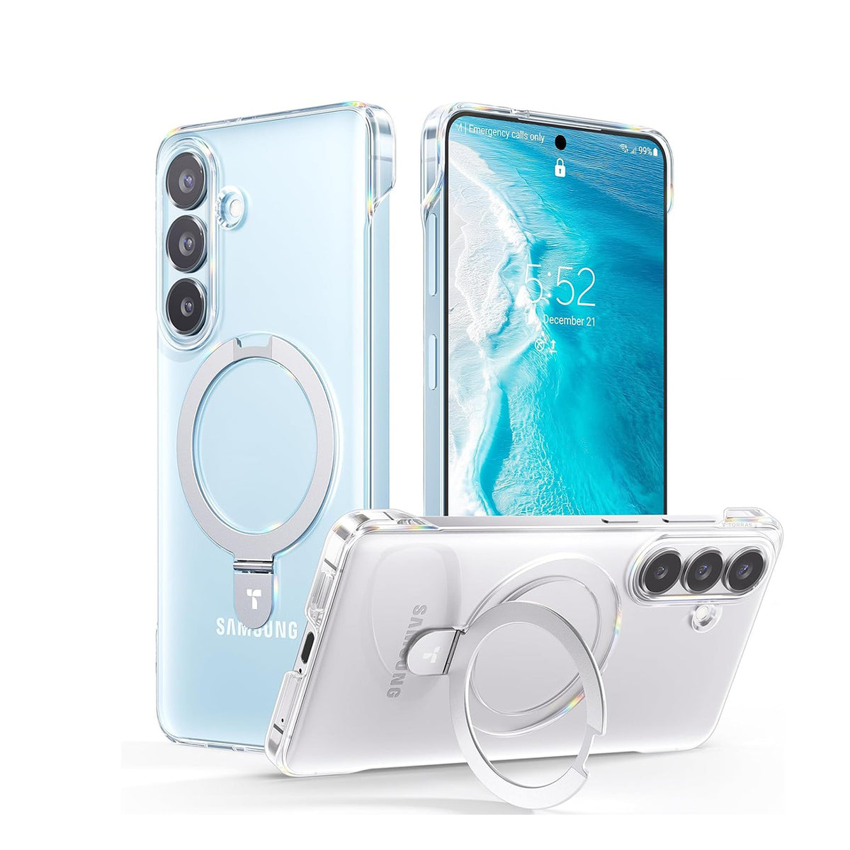 TORRAS Funda Ostand Slim Series con Soporte para Galaxy S26 Plus con Anillo Magnético, Transparente