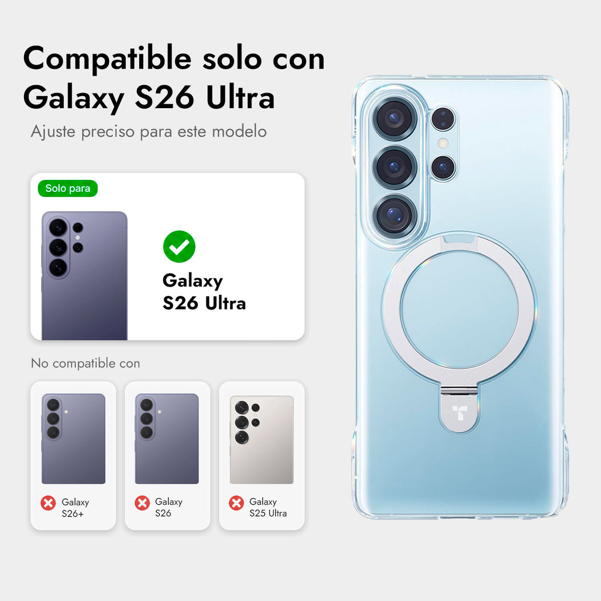TORRAS Funda Ostand Slim Series con Soporte para Galaxy S26 Ultra con Anillo Magnético, Transparente