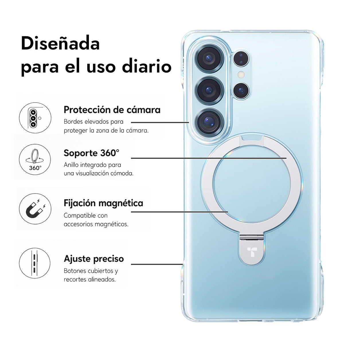TORRAS Funda Ostand Slim Series con Soporte para Galaxy S26 Ultra con Anillo Magnético, Transparente