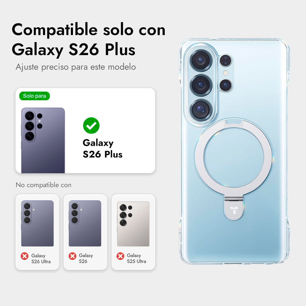 TORRAS Funda Ostand Slim Series con Soporte para Galaxy S26 Plus con Anillo Magnético, Transparente