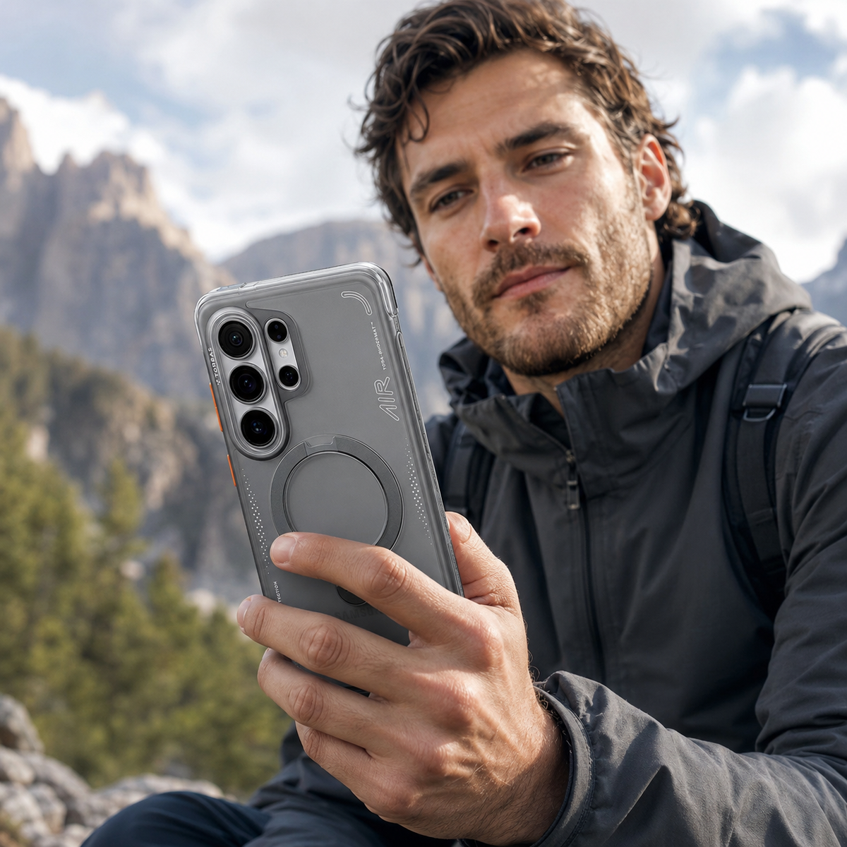 TORRAS Funda Ostand Spin Air Series con Soporte para Galaxy S26 Ultra con Anillo Magnético, Negro