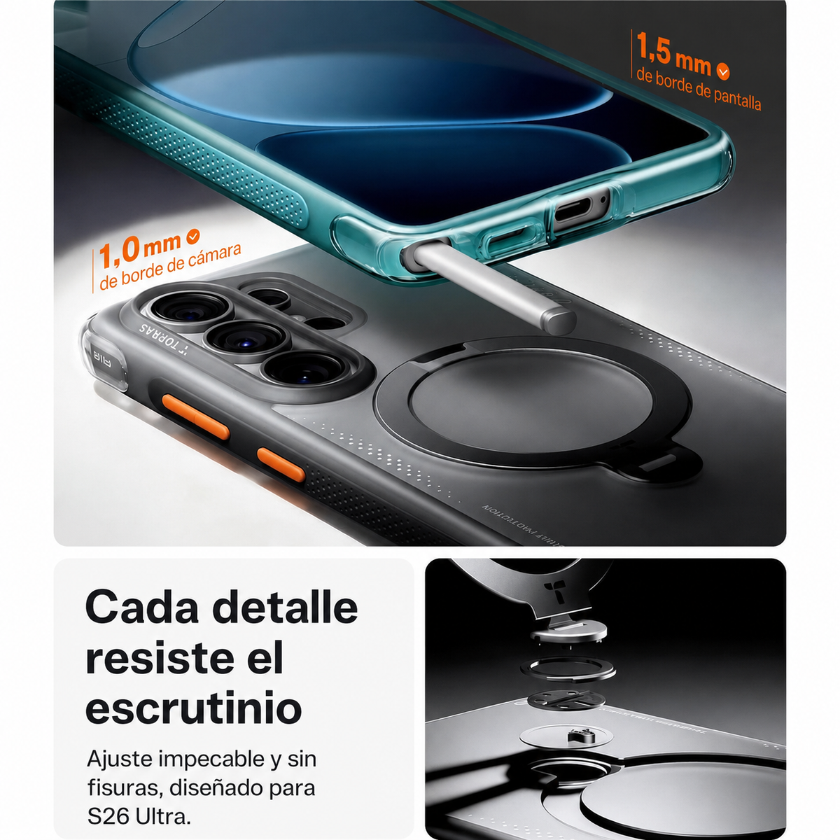 TORRAS Funda Ostand Spin Air Series con Soporte para Galaxy S26 Ultra con Anillo Magnético, Negro