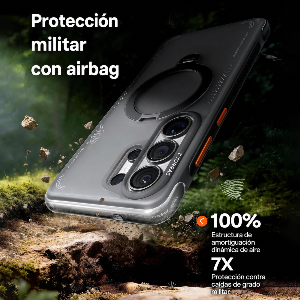 TORRAS Funda Ostand Spin Air Series con Soporte para Galaxy S26 Ultra con Anillo Magnético, Negro
