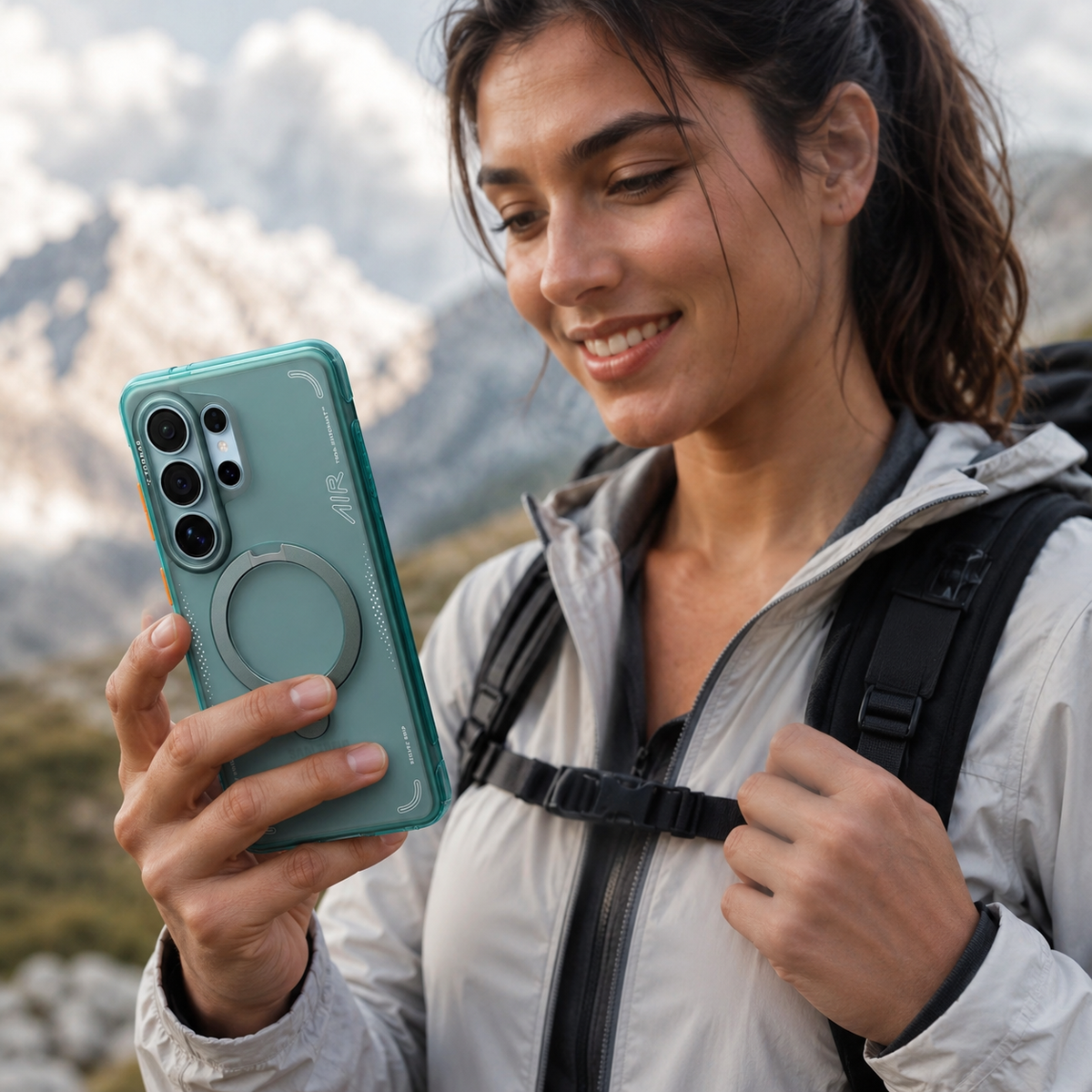 TORRAS Funda Ostand Spin Air Series con Soporte para Galaxy S26 Ultra con Anillo Magnético, Glacier Green