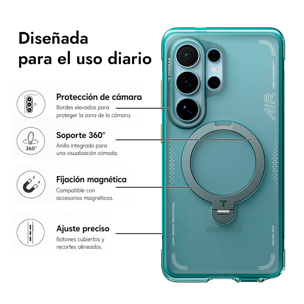 TORRAS Funda Ostand Spin Air Series con Soporte para Galaxy S26 Ultra con Anillo Magnético, Glacier Green