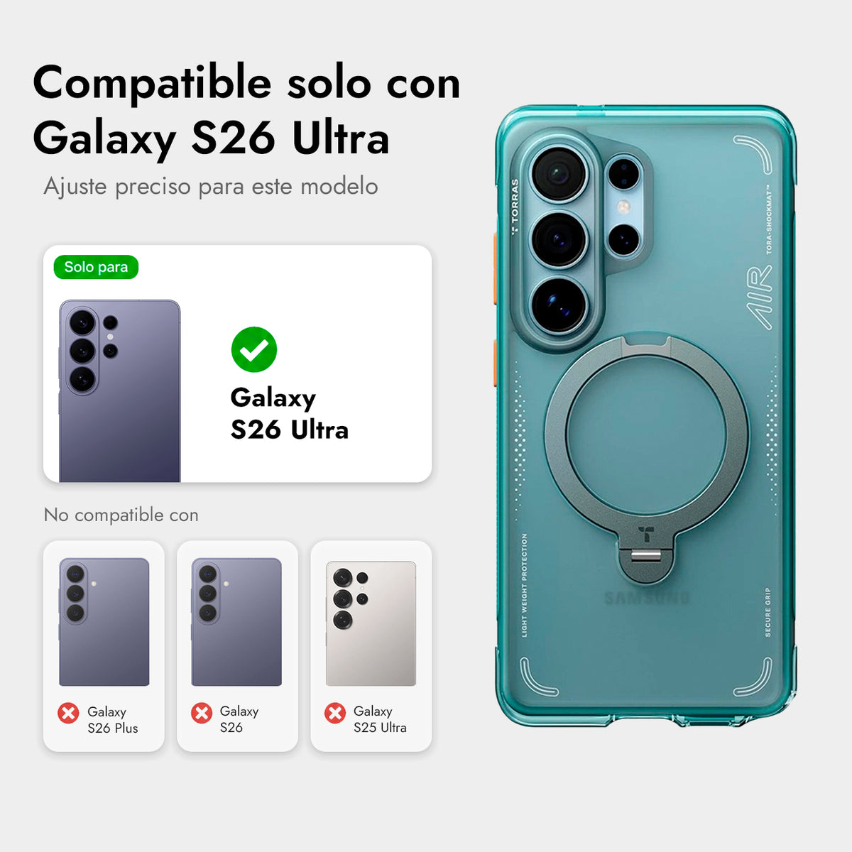 TORRAS Funda Ostand Spin Air Series con Soporte para Galaxy S26 Ultra con Anillo Magnético, Glacier Green