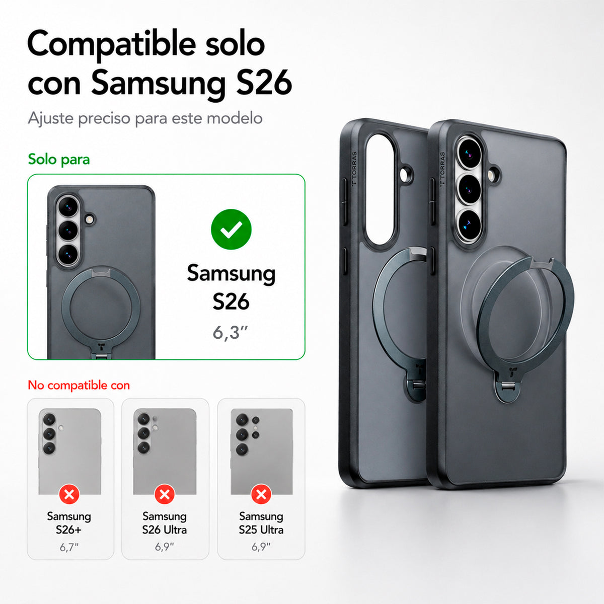 TORRAS Funda Ostand Spin Series con Soporte para Galaxy S26 con Anillo Magnético, Negro