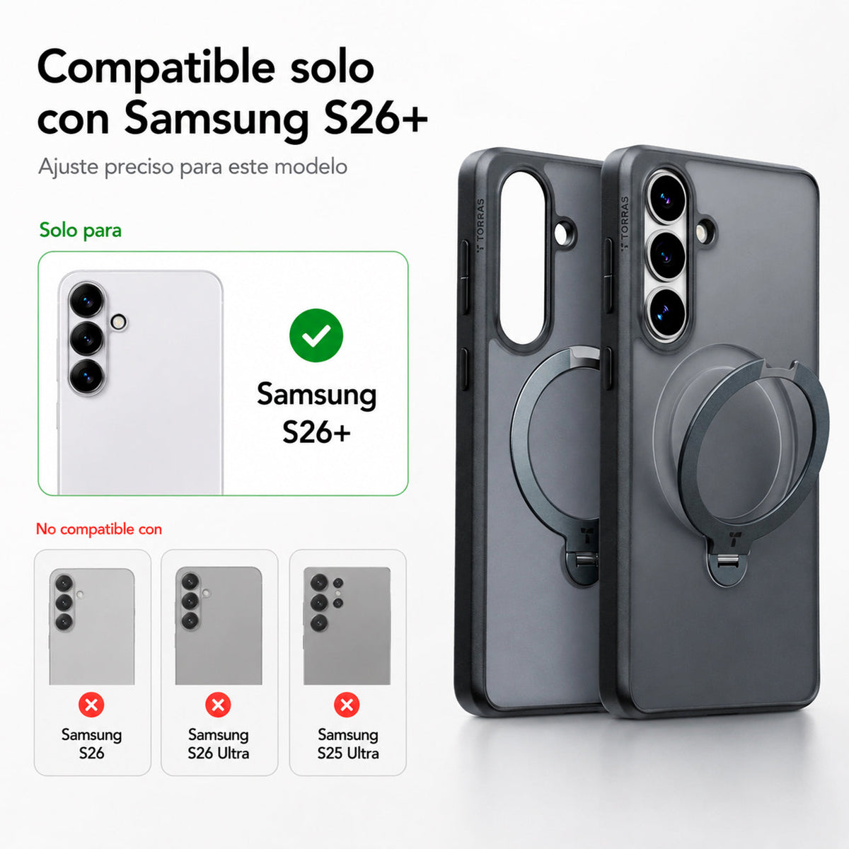 TORRAS Funda Ostand Spin Series con Soporte para Galaxy S26 Plus con Anillo Magnético, Negro