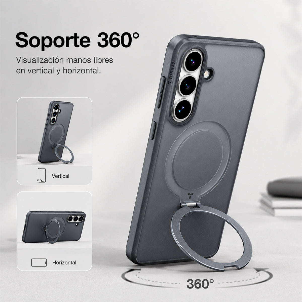 TORRAS Funda Ostand Spin Series con Soporte para Galaxy S26 Plus con Anillo Magnético, Negro