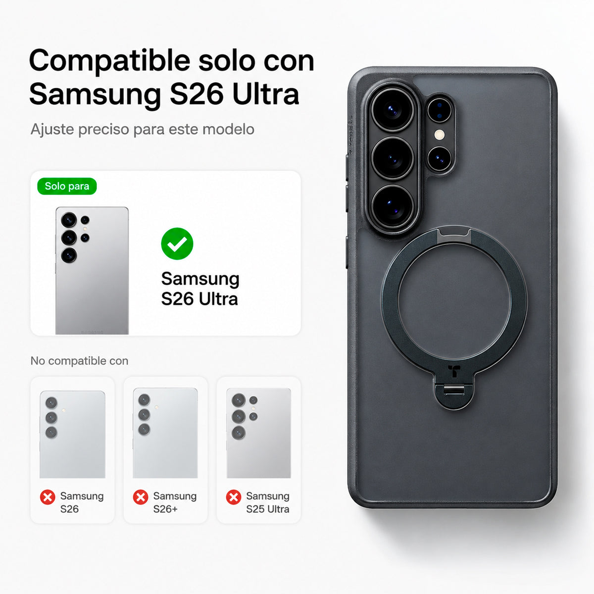 TORRAS Funda Ostand Spin Series con Soporte para Galaxy S26 Ultra con Anillo Magnético, Negro