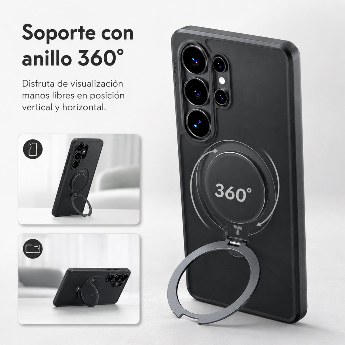 TORRAS Funda Ostand Spin Series con Soporte para Galaxy S26 Ultra con Anillo Magnético, Negro