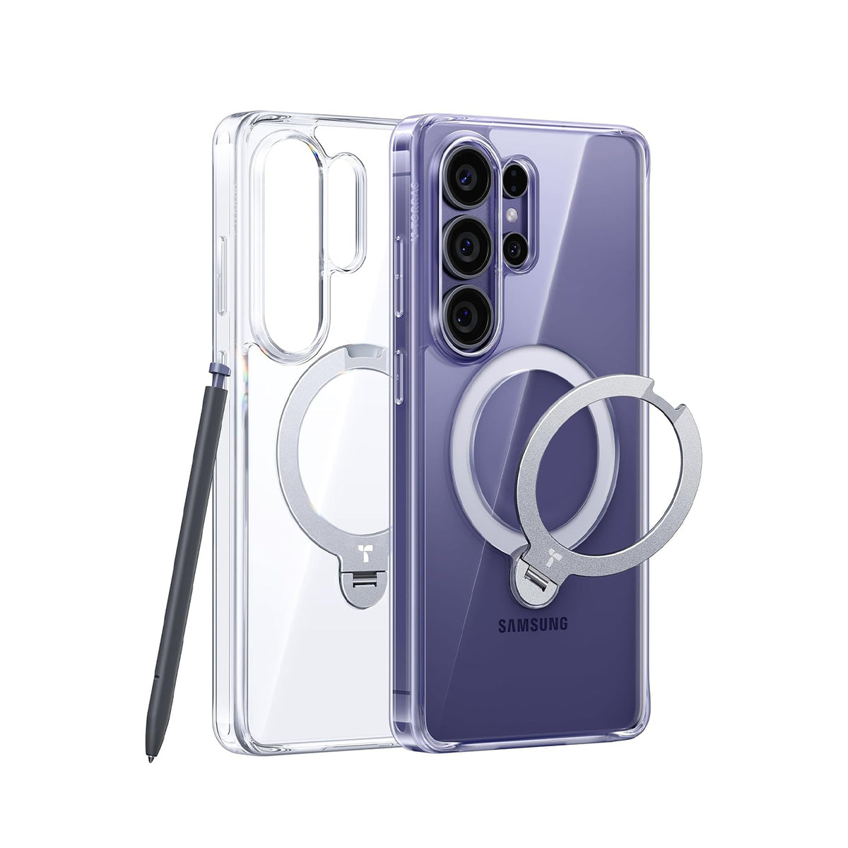 TORRAS Funda Ostand Spin Series con Soporte para Galaxy S26 Ultra con Anillo Magnético, Transparente