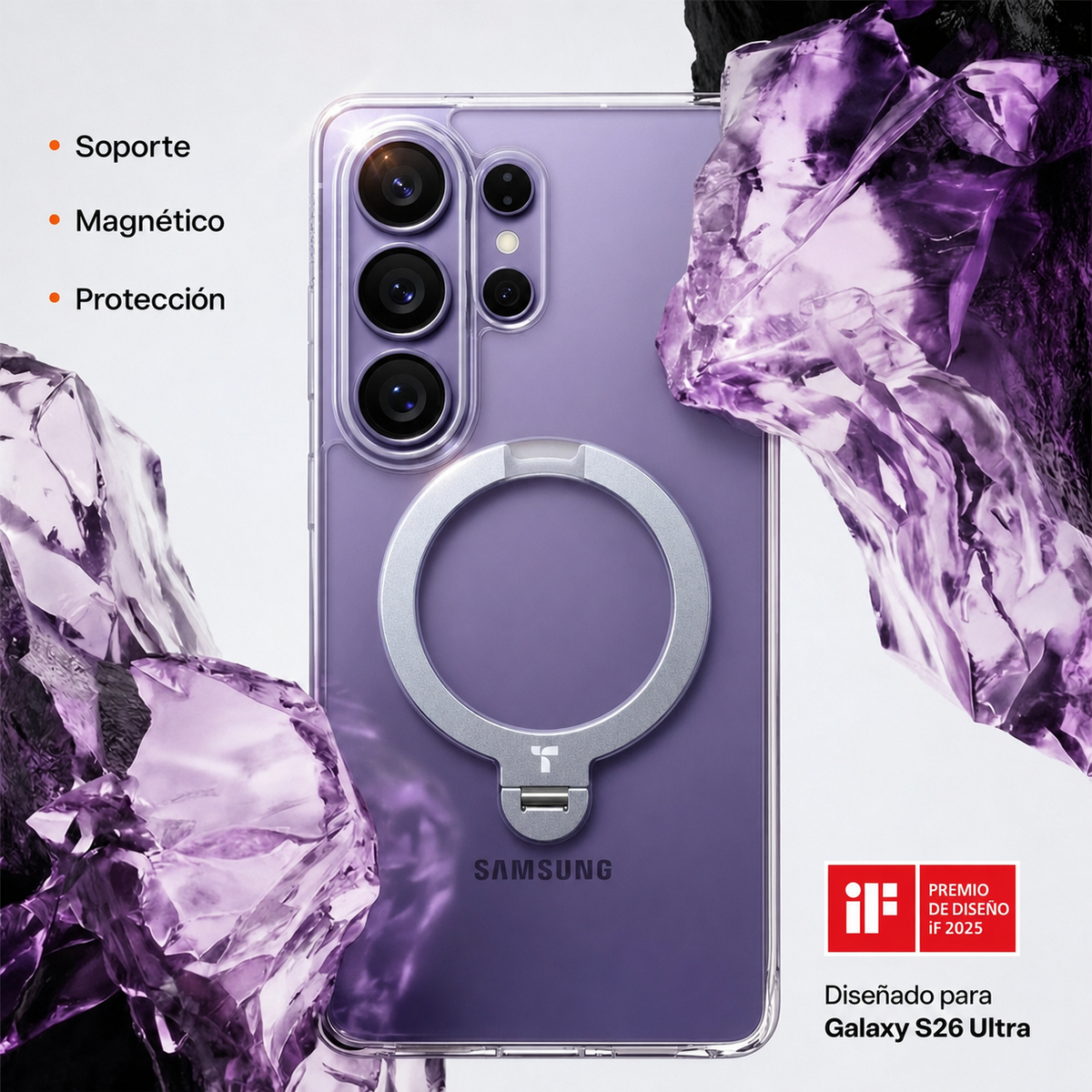 TORRAS Funda Ostand Spin Series con Soporte para Galaxy S26 Ultra con Anillo Magnético, Transparente