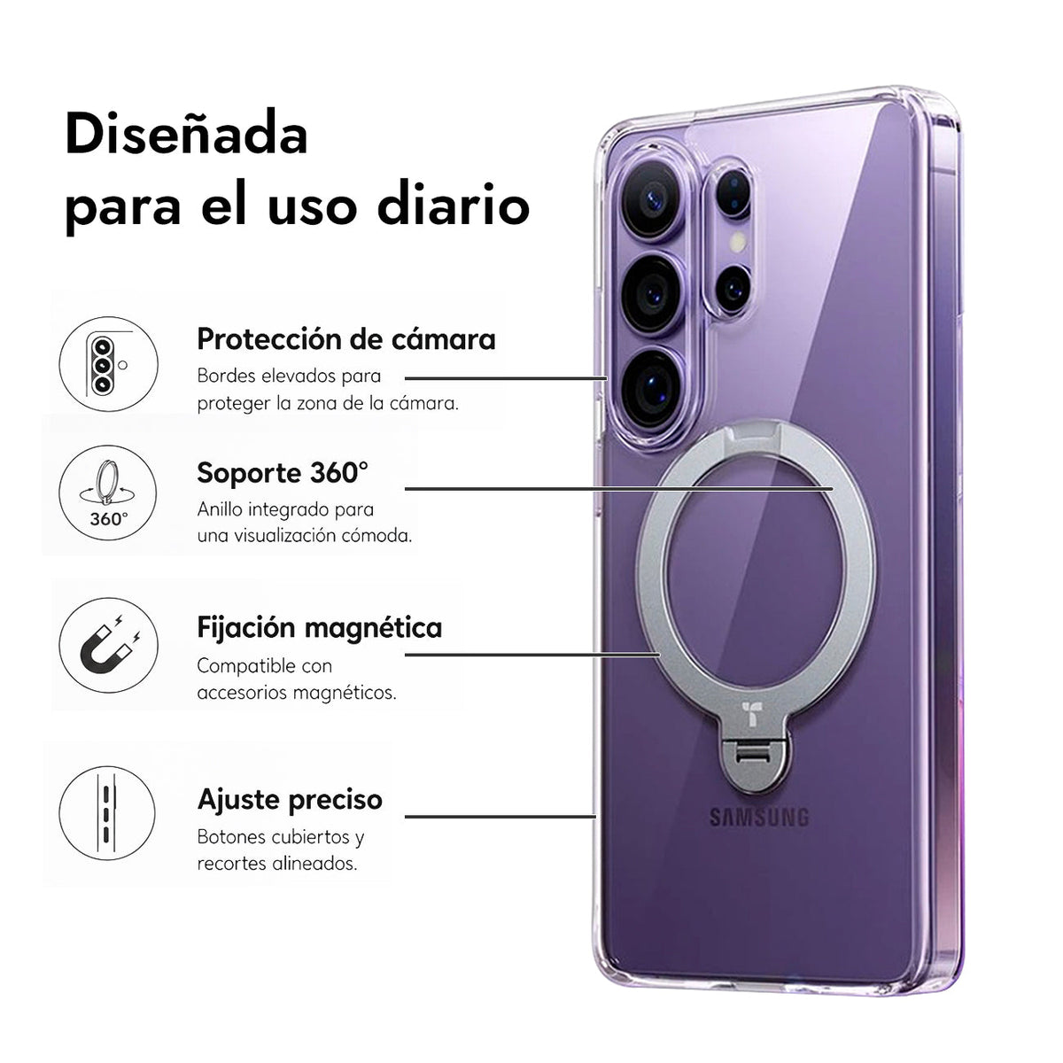 TORRAS Funda Ostand Spin Series con Soporte para Galaxy S26 Ultra con Anillo Magnético, Transparente
